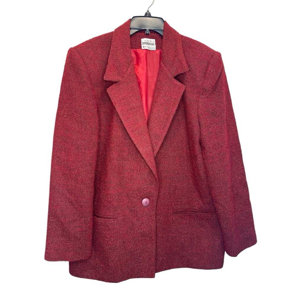 VTG Country Suburban Dark Red Tweed Blazer Made in USA ILGWU Union Tag Size 12